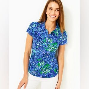 Lilly Pulitzer Shirt UPF 50+ Luxletic Frida Scallop Polo Top Size XS